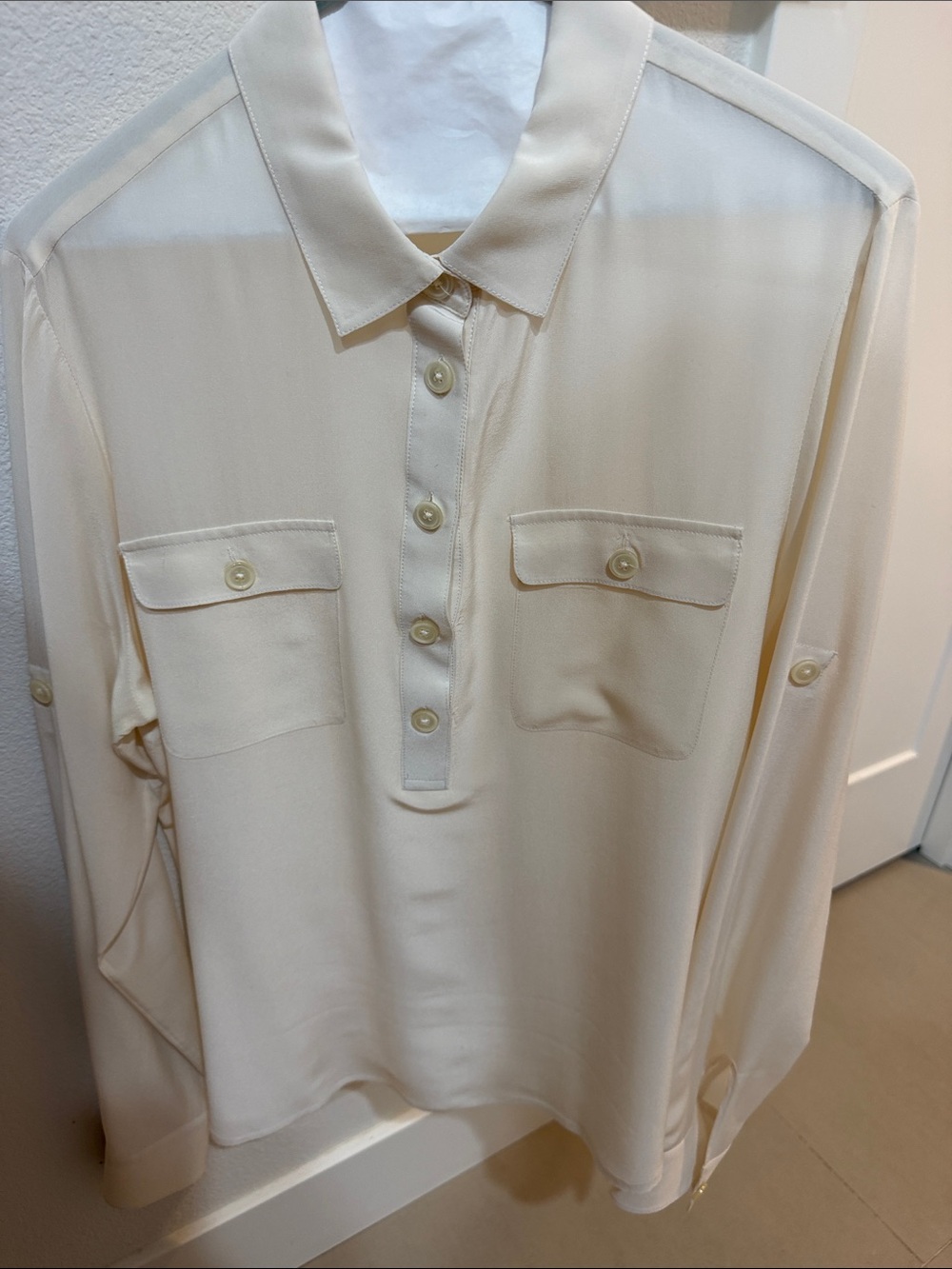 Banana Republic Cream Button-Front Silk Shirt